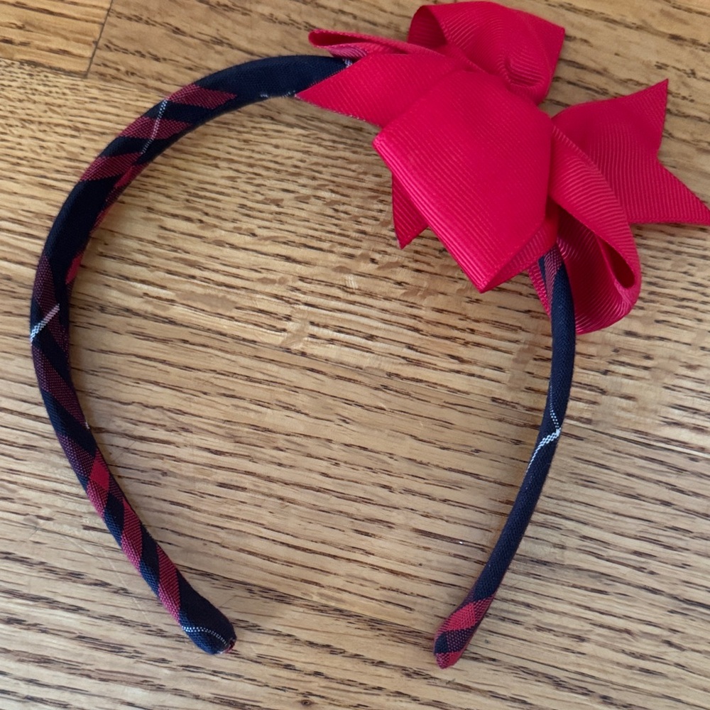 Red and Black Plaid Headband with Bow